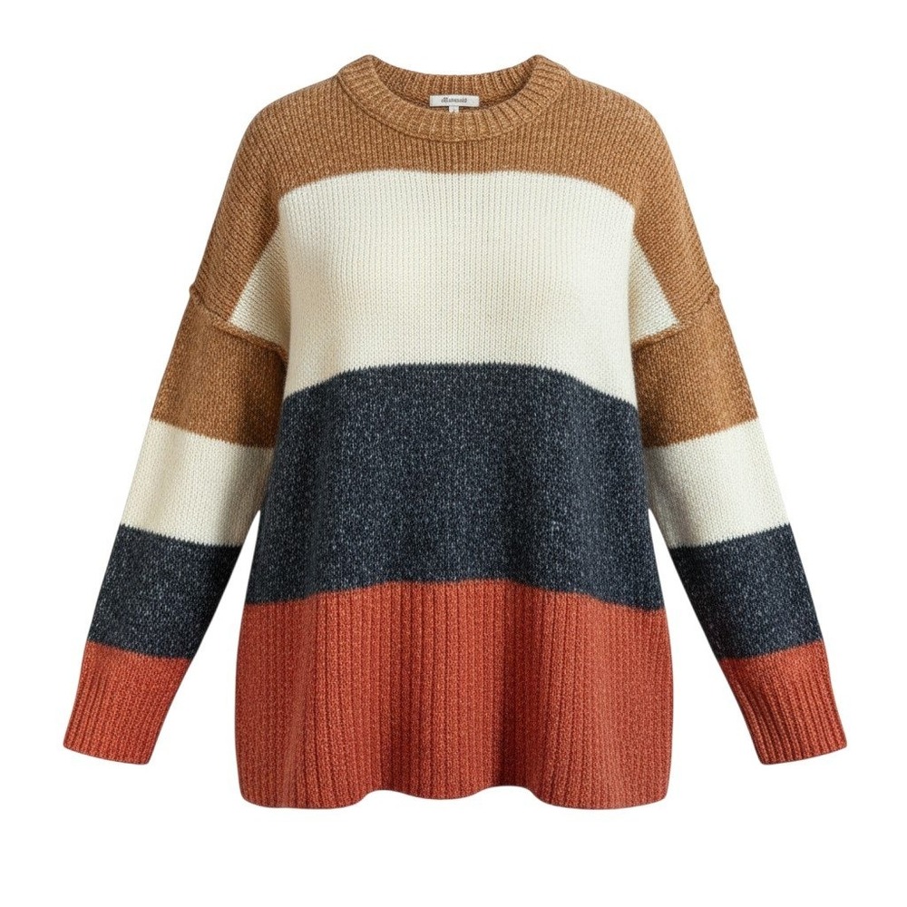 Madewell Pullover Sweater M Multicolor Colorblock Alpaca Blend Ribbed Crew Neck